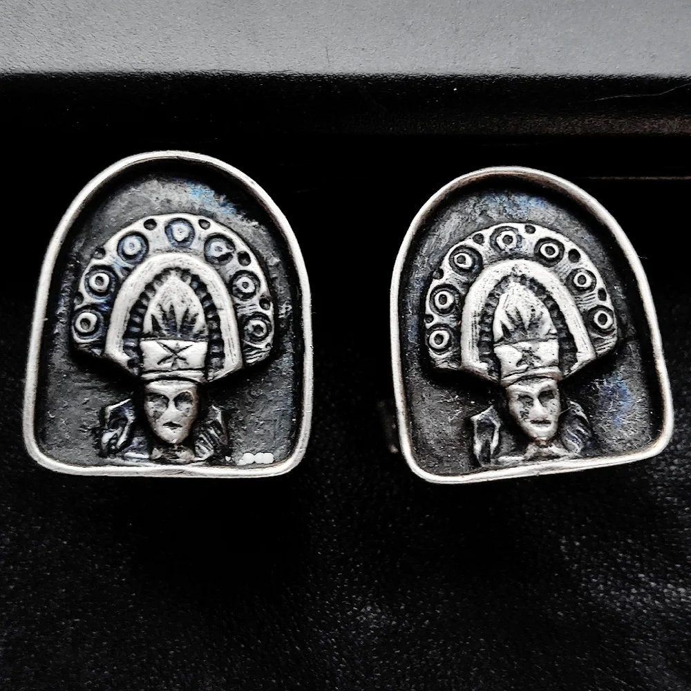 Rare Vintage Mexican Sterling God Cufflinks
